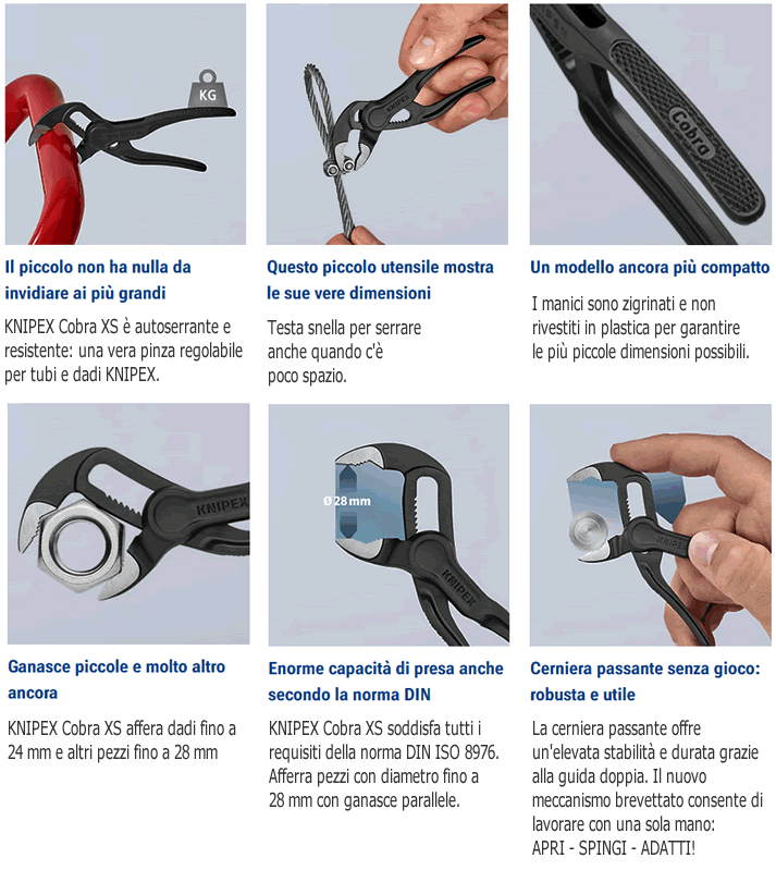 Caratteristiche pinza mini Cobra XS Knipex