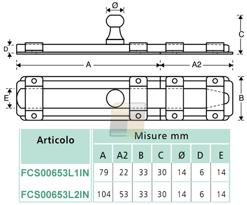 Dimensioni catenaccio orizzontale FCSS00653L1IN