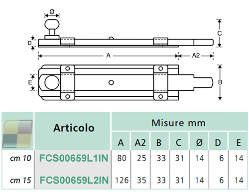 Dimensioni catenaccio verticale FCSS00659L1IN